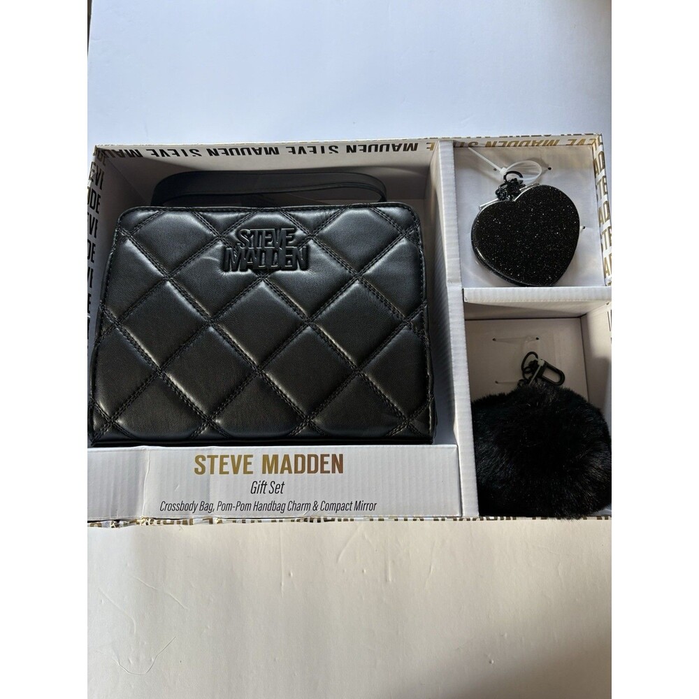 Steve Madden Crossbody Purse Gift Set w/ Pom Pom, Compact Mirror NEW $88 Value